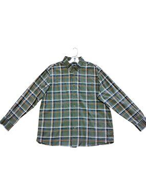 Solaris Mens XL Button-Down Shirt 100% Cotton Green Plaid Long Sleeve Casual